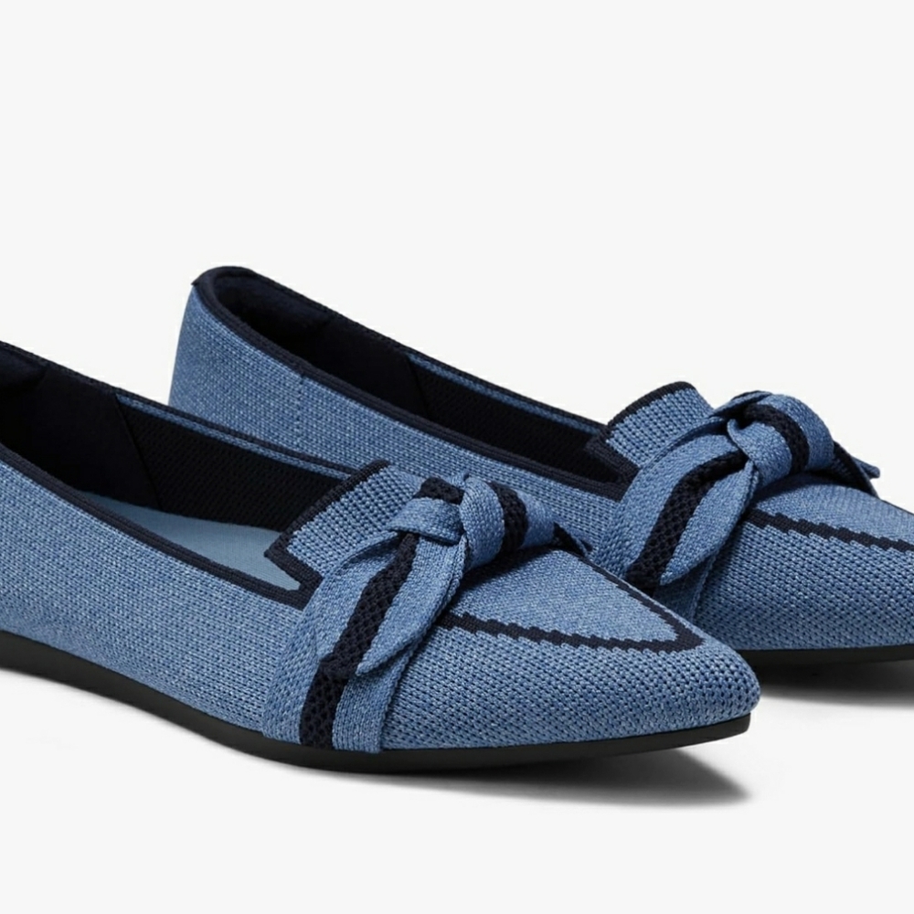 Women Denim Bowed Vivala Ballet Flats, Size 11
